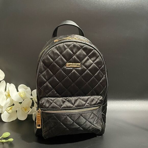 ALDO Nylon Quilted Diamond Stitch Backpack Black Medium - Picture 1 of 13
